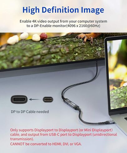 محول JSAUX USB C إلى DisplayPort 4K@60 هرتز، محول كابل من النوع C إلى منفذ العرض متوافق مع iPhone 15 Pro Max، MacBook Pro 2019 2018، Surface Book، Dell XPS، Samsung Galaxy S24 S23 Note 20-رمادي in Kuwait
