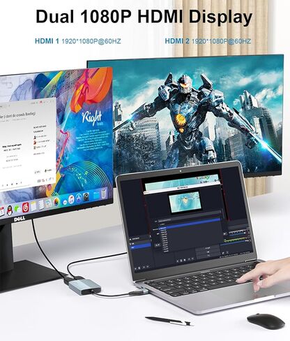 محول Weton USB 3.0 أو USB C إلى HDMI للشاشات المزدوجة، رسومات فيديو عالمية مزدوجة 1080p@60 هرتز USB إلى موسع مقسم Hdmi متوافق مع نظام التشغيل Mac OS وWindows in Kuwait