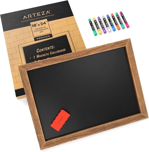 Arteza Magnetic Chalkboard Sign, 18x24 Inches, Includes 8 Chalk Markers and Magnetic Eraser, Easy-to-Mount Decorative Blackboard, Art Supplies for Cafes, Stores, Kitchen, Weddings and Special Events in Saudi Arabia