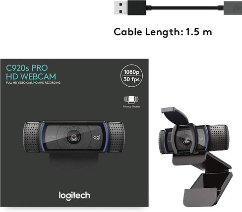 Logitech Webcam HD Pro C920S 1080p USB, 960-001252 (1080p USB Include Cover to Lens) in Saudi Arabia