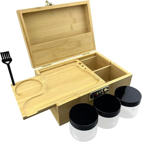 Large Bamboo Box Decorative Box, Storage Box, Built-In Combo Lock - Jar, Brush,Box with Lock Stash in Saudi Arabia