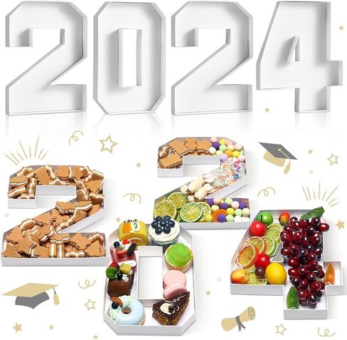 4 Pcs 2024 Charcuterie Numbers Fillable Graduation Cardboard Number Box for Charcuterie Fillable Food Tray Grad Party Favors Candy Cupcake Box for High School College Party Supplies in Saudi Arabia