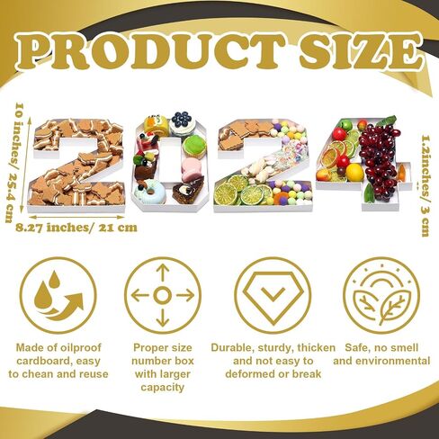 4 Pcs 2024 Charcuterie Numbers Fillable Graduation Cardboard Number Box for Charcuterie Fillable Food Tray Grad Party Favors Candy Cupcake Box for High School College Party Supplies in Saudi Arabia