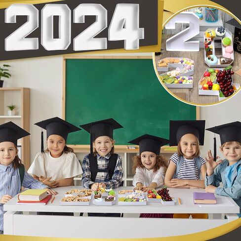 4 Pcs 2024 Charcuterie Numbers Fillable Graduation Cardboard Number Box for Charcuterie Fillable Food Tray Grad Party Favors Candy Cupcake Box for High School College Party Supplies in Saudi Arabia