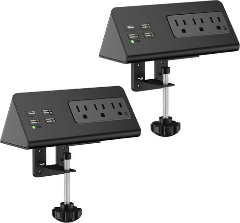 منضدة حافة جبل قطاع الطاقة مع منافذ USB-C سطح الطاولة حامي عرام مكتب المشبك مآخذ الطاقة مع 3 منافذ تيار متردد و4 منافذ USB شحن سريع للمنزل والمكتب والفندق والمهاجع (أسود (2-حزمة)) in Kuwait