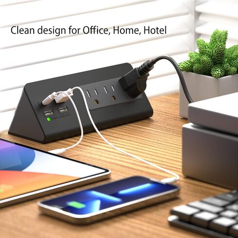 منضدة حافة جبل قطاع الطاقة مع منافذ USB-C سطح الطاولة حامي عرام مكتب المشبك مآخذ الطاقة مع 3 منافذ تيار متردد و4 منافذ USB شحن سريع للمنزل والمكتب والفندق والمهاجع (أسود (2-حزمة)) in Kuwait
