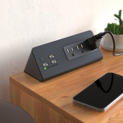 منضدة حافة جبل قطاع الطاقة مع منافذ USB-C سطح الطاولة حامي عرام مكتب المشبك مآخذ الطاقة مع 3 منافذ تيار متردد و4 منافذ USB شحن سريع للمنزل والمكتب والفندق والمهاجع (أسود (2-حزمة)) in Kuwait