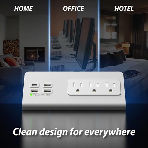 Nightstand Edge Mount Power Strip with USB-C Ports Tabletop Surge Protector Desk Clamp Power Sockets with 3 AC Outlets &4 Fast Charging USB Ports for Home Office Hotel and Dormitory in Saudi Arabia