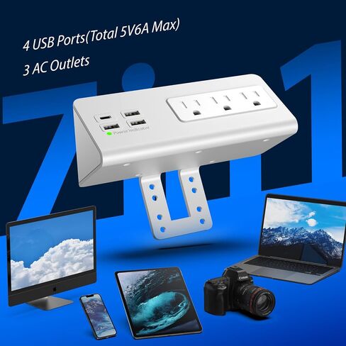 Nightstand Edge Mount Power Strip with USB-C Ports Tabletop Surge Protector Desk Clamp Power Sockets with 3 AC Outlets &4 Fast Charging USB Ports for Home Office Hotel and Dormitory in Saudi Arabia
