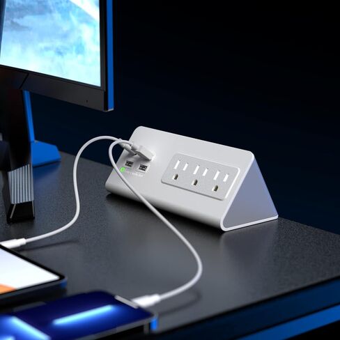 Nightstand Edge Mount Power Strip with USB-C Ports Tabletop Surge Protector Desk Clamp Power Sockets with 3 AC Outlets &4 Fast Charging USB Ports for Home Office Hotel and Dormitory in Saudi Arabia