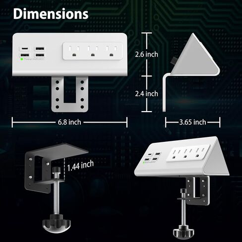 Nightstand Edge Mount Power Strip with USB-C Ports Tabletop Surge Protector Desk Clamp Power Sockets with 3 AC Outlets &4 Fast Charging USB Ports for Home Office Hotel and Dormitory in Saudi Arabia