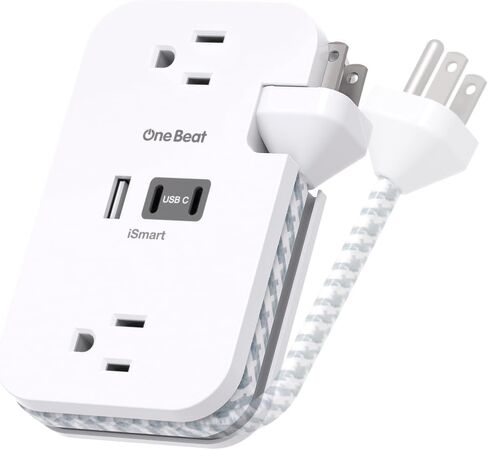Travel Essentials, Cruise Ship Power Strip with USB Ports, 2 Outlets 3 USB (2 USB C) Wrapped Short Extension Cord 12 inches Desktop Charging Station Power Strip for Travel Hotel Cruise Must Haves in Kuwait