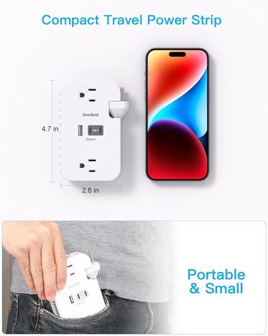 Travel Essentials, Cruise Ship Power Strip with USB Ports, 2 Outlets 3 USB (2 USB C) Wrapped Short Extension Cord 12 inches Desktop Charging Station Power Strip for Travel Hotel Cruise Must Haves in Kuwait