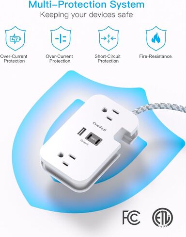 Travel Essentials, Cruise Ship Power Strip with USB Ports, 2 Outlets 3 USB (2 USB C) Wrapped Short Extension Cord 12 inches Desktop Charging Station Power Strip for Travel Hotel Cruise Must Haves in Kuwait