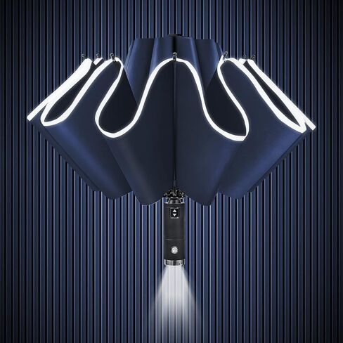 مظلة LED عكسية قابلة للطي من Lejorain - مظلة مقلوبة مدمجة بقيادة مظلة سفر أوتوماتيكية عاكسة للرياح - مظلة خفيفة الوزن مقلوبة مقاس 42 بوصة / مظلة جولف كبيرة مقاس 62 بوصة شديدة التحمل in Kuwait