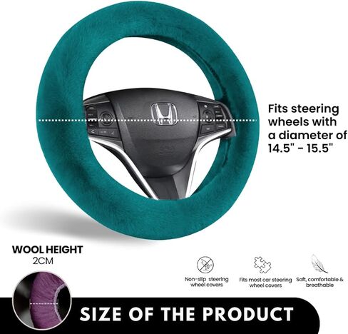 Andalus Brands Australian Sheepskin Steering Wheel Cover, Anti-Slip Universal 15 Inch Fuzzy Steering Wheel Cover Offers a Plush Velvet-Like Touch, Eco-Friendly Fluffy Steering Wheel Cover (Black) in Kuwait