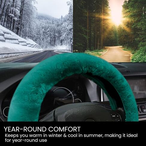 Andalus Brands Australian Sheepskin Steering Wheel Cover, Anti-Slip Universal 15 Inch Fuzzy Steering Wheel Cover Offers a Plush Velvet-Like Touch, Eco-Friendly Fluffy Steering Wheel Cover (Black) in Kuwait