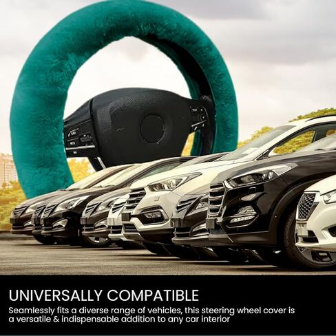 Andalus Brands Australian Sheepskin Steering Wheel Cover, Anti-Slip Universal 15 Inch Fuzzy Steering Wheel Cover Offers a Plush Velvet-Like Touch, Eco-Friendly Fluffy Steering Wheel Cover (Black) in Kuwait