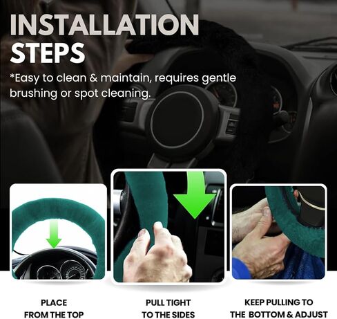 Andalus Brands Australian Sheepskin Steering Wheel Cover, Anti-Slip Universal 15 Inch Fuzzy Steering Wheel Cover Offers a Plush Velvet-Like Touch, Eco-Friendly Fluffy Steering Wheel Cover (Black) in Kuwait