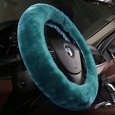 Andalus Brands Australian Sheepskin Steering Wheel Cover, Anti-Slip Universal 15 Inch Fuzzy Steering Wheel Cover Offers a Plush Velvet-Like Touch, Eco-Friendly Fluffy Steering Wheel Cover (Black) in Kuwait