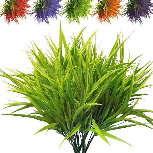Outdoor Artificial Plants 8Pcs Fake Plants Grass UV Resistant Fake Flowers Bush Greenery,17Inch Tall Faux Grass Shrubs for Home Porch Pathway Garden Décor Outside Indoor (Deep Purple) in Saudi Arabia