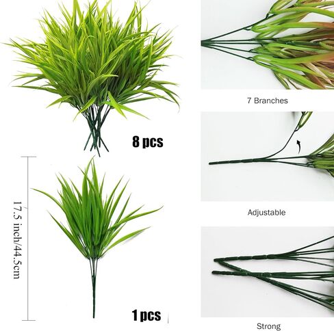 Outdoor Artificial Plants 8Pcs Fake Plants Grass UV Resistant Fake Flowers Bush Greenery,17Inch Tall Faux Grass Shrubs for Home Porch Pathway Garden Décor Outside Indoor (Deep Purple) in Saudi Arabia