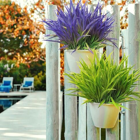 Outdoor Artificial Plants 8Pcs Fake Plants Grass UV Resistant Fake Flowers Bush Greenery,17Inch Tall Faux Grass Shrubs for Home Porch Pathway Garden Décor Outside Indoor (Deep Purple) in Saudi Arabia
