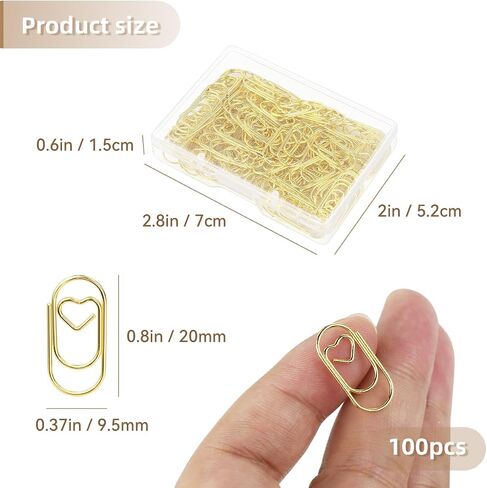 100 Pcs Love Heart Shaped Paper Clips, 0.78inch Cute Mini Paperclips for Office School Home Desk Organizers (Gold) in Kuwait