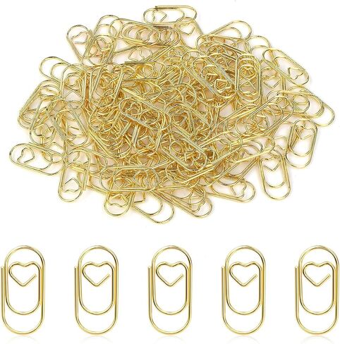 100 Pcs Love Heart Shaped Paper Clips, 0.78inch Cute Mini Paperclips for Office School Home Desk Organizers (Gold) in Kuwait