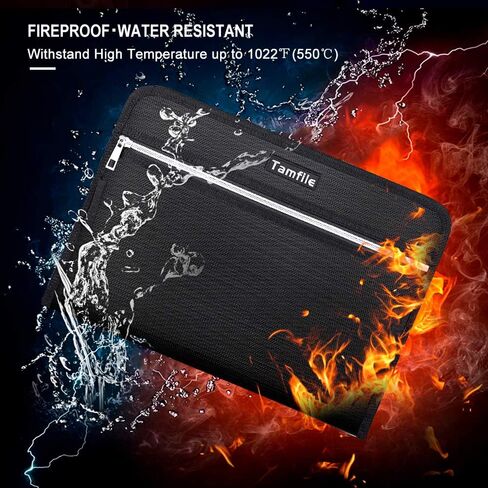 Tamfile Fireproof Waterproof Safe Expanding File Folder Accordion Document Organizer with 24 Pockets Portable Money File Bag Filing Holder and Color Lables/3Zippers A4 Letter Size (Black,14.3"9.8") in Saudi Arabia