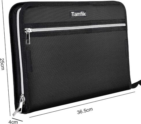 Tamfile Fireproof Waterproof Safe Expanding File Folder Accordion Document Organizer with 24 Pockets Portable Money File Bag Filing Holder and Color Lables/3Zippers A4 Letter Size (Black,14.3"9.8") in Saudi Arabia