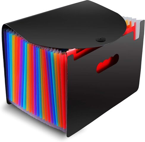 24 Pocket Expanding File Folder with Cover, Rubber Band Large Plastic Rainbow Expandable File Organizer Self Standing Accordion A4 Document Folder Wallet Briefcase Business Filing Box in Saudi Arabia