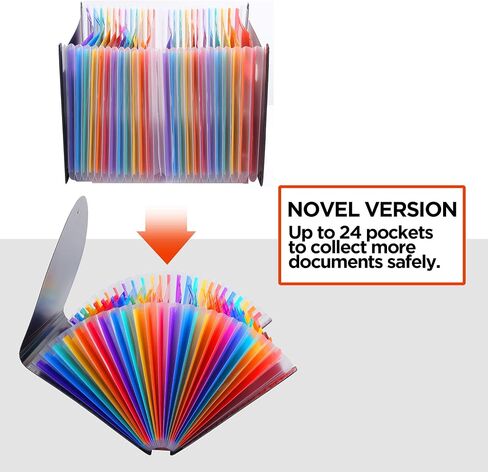 24 Pocket Expanding File Folder with Cover, Rubber Band Large Plastic Rainbow Expandable File Organizer Self Standing Accordion A4 Document Folder Wallet Briefcase Business Filing Box in Saudi Arabia