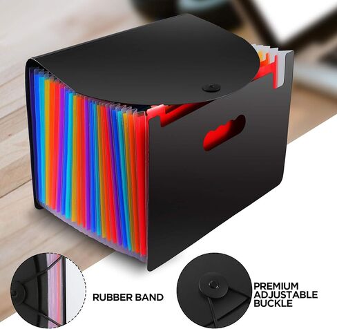 24 Pocket Expanding File Folder with Cover, Rubber Band Large Plastic Rainbow Expandable File Organizer Self Standing Accordion A4 Document Folder Wallet Briefcase Business Filing Box in Saudi Arabia