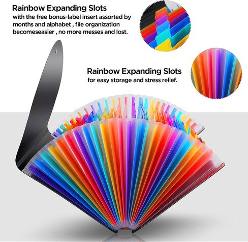 24 Pocket Expanding File Folder with Cover, Rubber Band Large Plastic Rainbow Expandable File Organizer Self Standing Accordion A4 Document Folder Wallet Briefcase Business Filing Box in Saudi Arabia