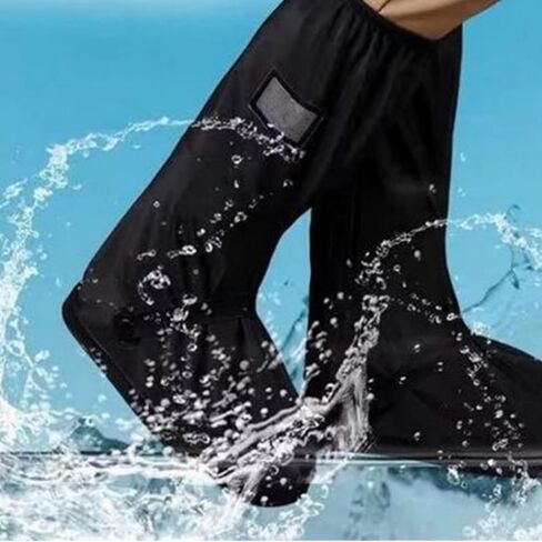 غطاء حذاء مقاوم للماء للمطر، غطاء أحذية غير قابل للانزلاق، قابل للطي، قابل لإعادة الاستخدام، نعل الثلج PVC، الكالوشات للنساء 7.5-8.5 للرجال 6.5-7 ركوب الدراجات والتخييم والصيد والسفر أسود، مقاس XL in Kuwait