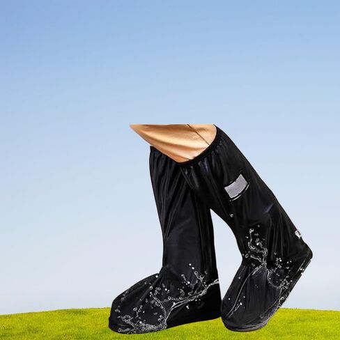 غطاء حذاء مقاوم للماء للمطر، غطاء أحذية غير قابل للانزلاق، قابل للطي، قابل لإعادة الاستخدام، نعل الثلج PVC، الكالوشات للنساء 7.5-8.5 للرجال 6.5-7 ركوب الدراجات والتخييم والصيد والسفر أسود، مقاس XL in Kuwait