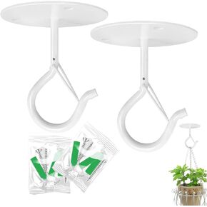 2 Pack Ceiling Hooks for Hanging Plants with Safety Buckles,Hanging Plant Hooks, Heavy Duty Stable Plants Hanger with Screws for Hanging Bird Feeders,Wind Chimes,Outdoor Decoration(Black)