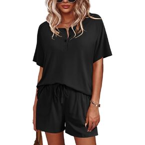 Ekouaer Womens Pajamas Set Short Sleeve Sleepwear 2 Piece Lounge Sets with Pockets S-XXL