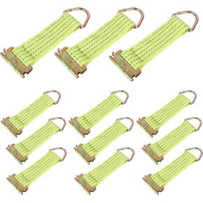 12 Pcs E Track Straps Tie Offs with D Ring, 2" × 6" E Track Rope Tie Offs, Yellow E Track Tie Down Straps for Load Secure Tie Down in Trucks, Warehouses and Docks