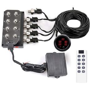 12v 8-valve Solenoid Valve Air Ride Suspension Manifold Valve With Remote Controller 0-300 PSI with five display air pressure gauge