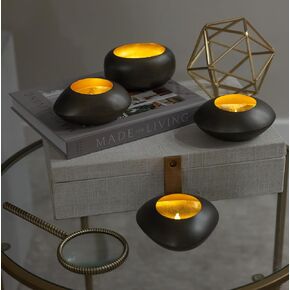 حوامل شموع NativeSkins Glow Stones - مجموعة من أربعة حامل شموع Tealight، حاملات شموع ذهبية لقطعة الطاولة المركزية، حاملات شموع نذرية من الحديد المصقول