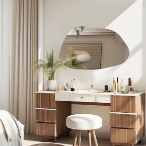 Irregular Wall Mirror Asymmetrical Accent Wall Mounted Mirror 19.7 x 31.5 Inch for Living Room Bathroom Entryway, Stone Type
