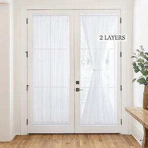 RYB HOME French Door Sheer Curtains 72 inches Long, Light-Filtering Privacy Door Curtain with Tieback for Front Door, Top and Bottom Rod Pocket Sidelight Curtain Drapes with 2 Layers, White, W26 x L72