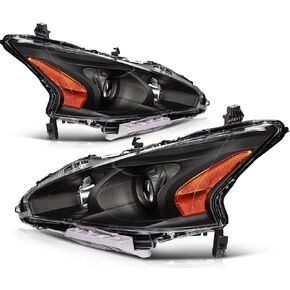 Headlight Assembly for Nissan Altima 2013-2015 Black Housing Amber Reflector Clear Lens Driver and Passenger Side Headlamp