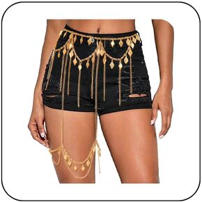 Cosydays Sequin Waist Chain Belts Gold Layered Belly Chains Beach Leg Body Jewelry Accessories for Women