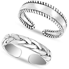LeCalla 925 Sterling Silver Minimalist Toe Rings Set of Toe Ring Lightweight Antique Adjustable Open Toe Rings Band Ring Summer Beach Foot Jewelry Set for Women
