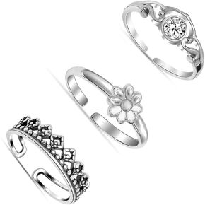 LeCalla 925 Sterling Silver Minimalist Toe Rings Set of Toe Ring Lightweight Antique Adjustable Open Toe Rings Band Ring Summer Beach Foot Jewelry Set for Women in Kuwait