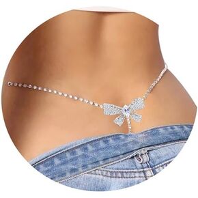 Sexy Butterfly Pendant Crystal Thong Panties Jewelry Summer Beach Crystal Chain Thong Bikini Rhinestone Waist Chain Thong Festival Rave G String Jewelry for Wome