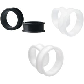 3 PAIR (6pcs) BLACK WHITE CLEAR SILICONE FLAT FLARE TUNNELS Double Flare Gauges Thin Soft Flexible Flesh Plugs 1047
